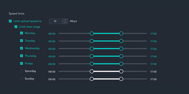 Speed limits in MASV let you control mbps throughout the week