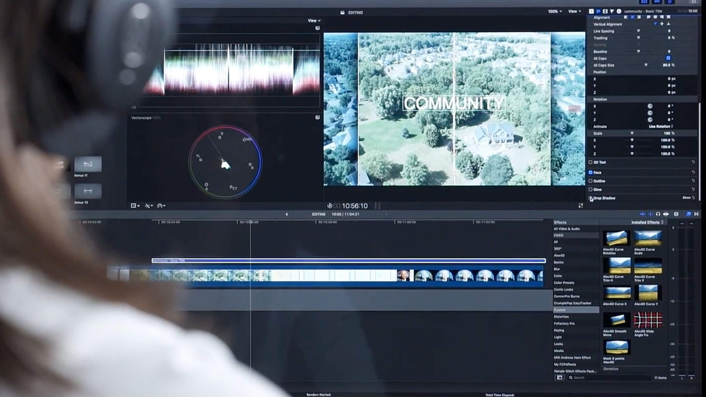 a video editor color grades footage