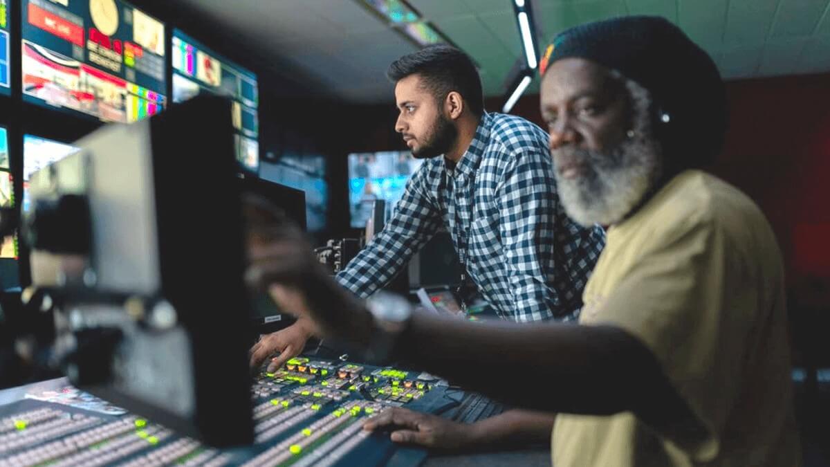 video engineers monitor a live broadcast