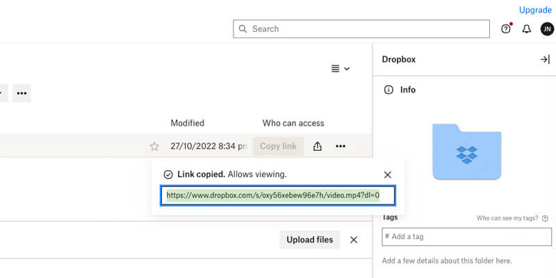 Link sharing using Dropbox account