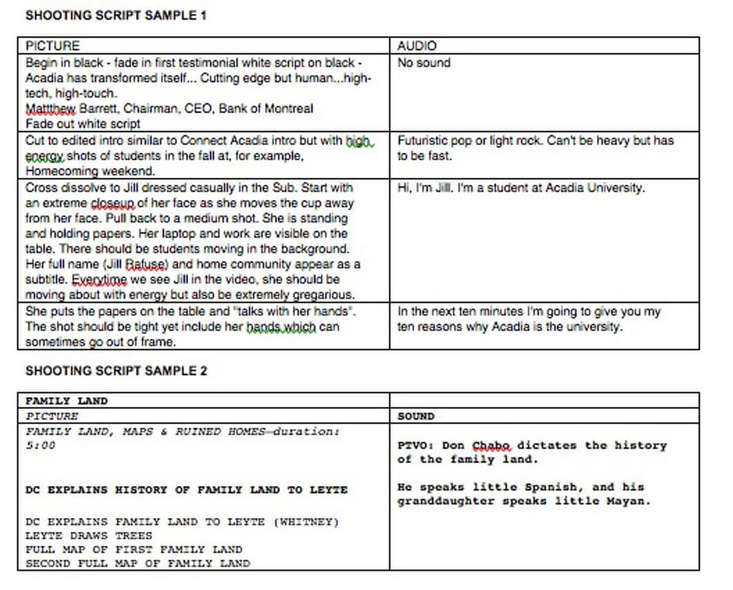 shooting script samples