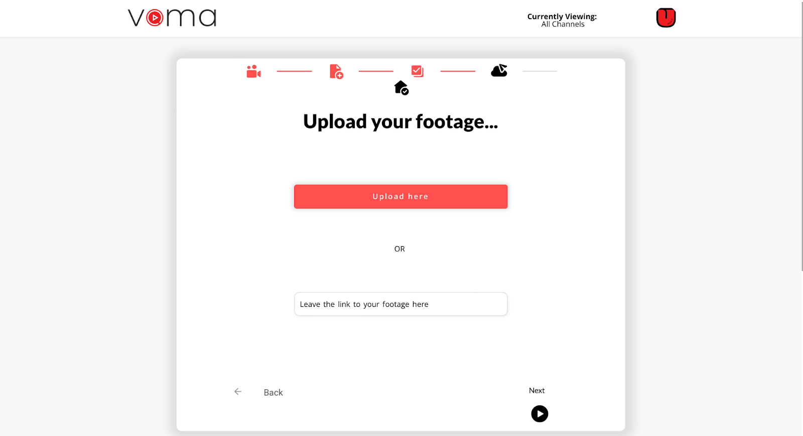 upload screen for tasty edits voma platform